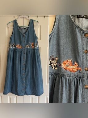 🐈🧶Dangerfield Kittens + Yarn Embroidered Denim 90’s Teacher Inspired Dress